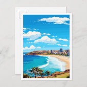 ボンディビーチオーストラリア旅行ヴィンテージイラストレーション ポストカード (正面/裏面)