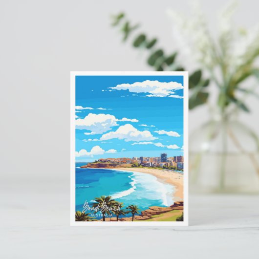 ボンディビーチオーストラリア旅行ヴィンテージイラストレーション ポストカード (スタンド正面)