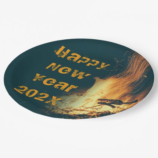 ボンドファイアニューイヤーズイブパーティー文字 ペーパープレート (アングル)