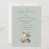 ボンネットに入ったバニーフローラガールベイビーシャワー 招待状 (正面)