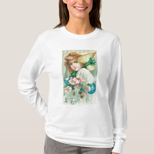 ボンネットを持つ愛する思考の娘 Tシャツ (正面)