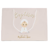 ボンネットを持つ洗礼の女の赤ちゃん ラージペーパーバッグ (正面)