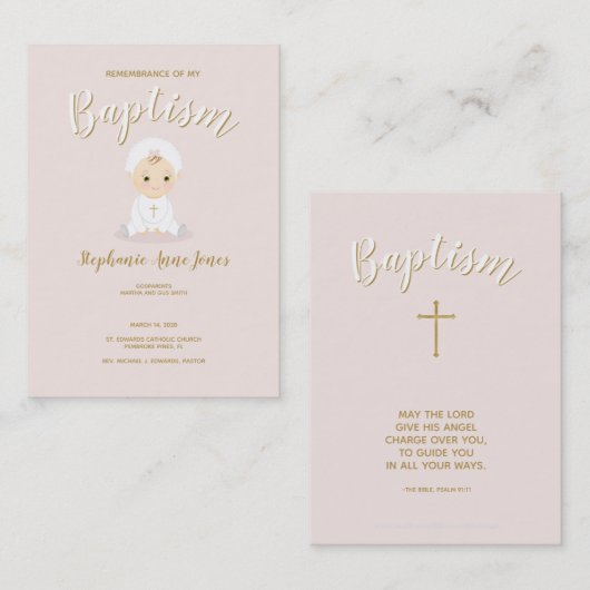 ボンネットを持つ洗礼の女の赤ちゃん 名刺 (正面/裏面)