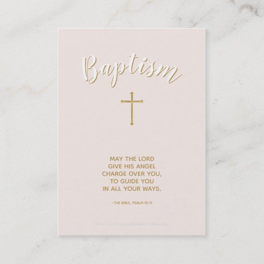 ボンネットを持つ洗礼の女の赤ちゃん 名刺 (裏面)