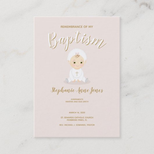 ボンネットを持つ洗礼の女の赤ちゃん 名刺 (正面)