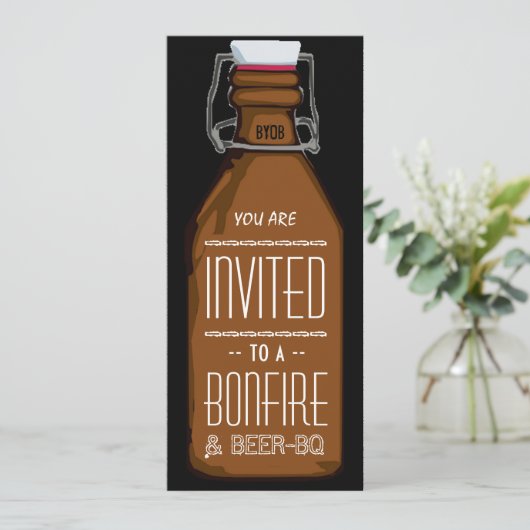 ボンフおもしろいァイア&ビールBQバーベキュー婚約パーティ 招待状 (スタンド正面)