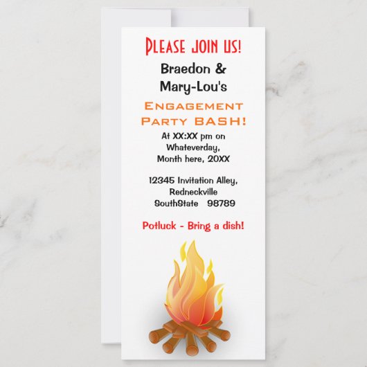 ボンフおもしろいァイア&ビールBQバーベキュー婚約パーティ 招待状 (裏面)