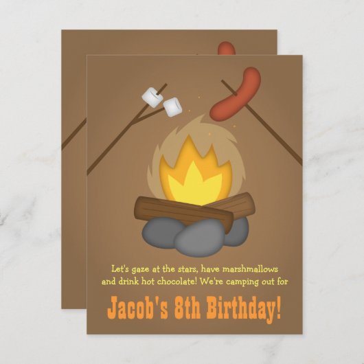 ボンファイアキャンピング誕生日パーティー 招待状 (正面/裏面)
