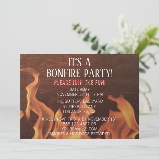 ボンファイアパーティーキャンプファイアレッドキャンプアウト招待状 招待状 (スタンド正面)