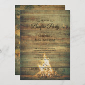 ボンファイア誕生日パーティーメン40素朴お祝い 招待状 (正面/裏面)