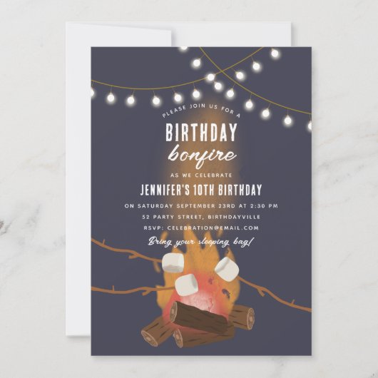 ボンファイア&キャンピングアウトドアキャンプファイアバースデーパーティー 招待状 (正面)