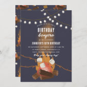 ボンファイア&キャンピングアウトドアキャンプファイアバースデーパーティー 招待状 (正面/裏面)