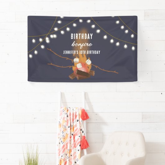 ボンファイア&キャンピングアウトドアキャンプファイアバースデーパーティー 横断幕 (インサイチュ)