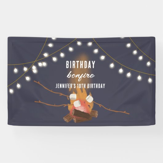 ボンファイア&キャンピングアウトドアキャンプファイアバースデーパーティー 横断幕 (横)