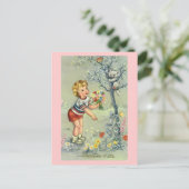 ボンフェテフランスの、カード、花を持つ子供 ポストカード (スタンド正面)