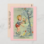 ボンフェテフランスの、カード、花を持つ子供 ポストカード (正面/裏面)
