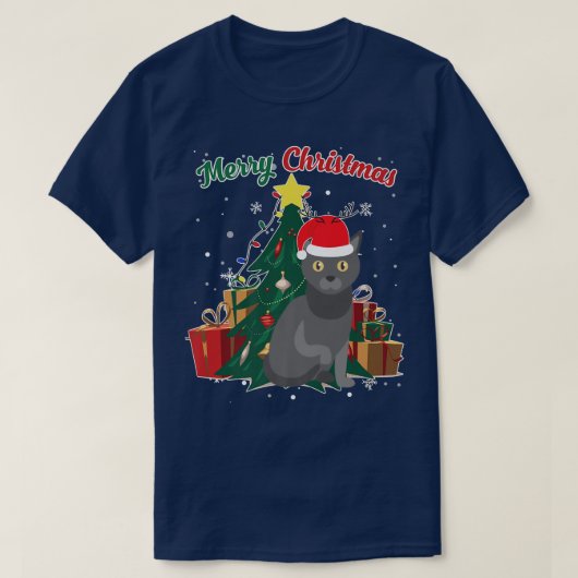 ボンベイキャットクリスマスツリー雪フレーククリスマスあり Tシャツ (デザイン正面)