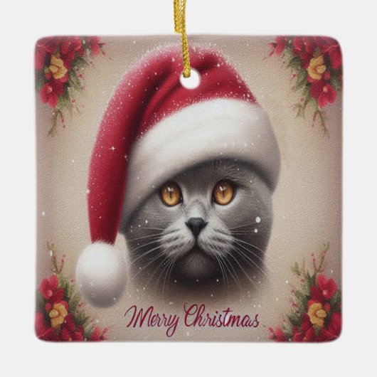 ボンベイ猫のクリスマス、ボンベイ子猫の楽しいクリスマス セラミックオーナメント (正面)