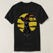 ボンベイ猫の白黒の黒猫と魔女H Tシャツ (デザイン正面)