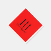 ボンペティットブラックシルバーウェアオンレッドペーパーナプキン スタンダードカクテルナプキン (角)