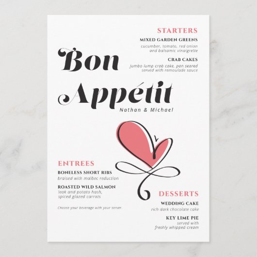 ボンペティッ結婚トのディナーサケハート メニュー (正面)