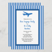 ボンボヤージュパーティー飛行機カップル青ストライプ色 招待状 (正面/裏面)
