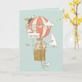 ボンボヤージ送別の別れの熱気球 カード (黄色い花)