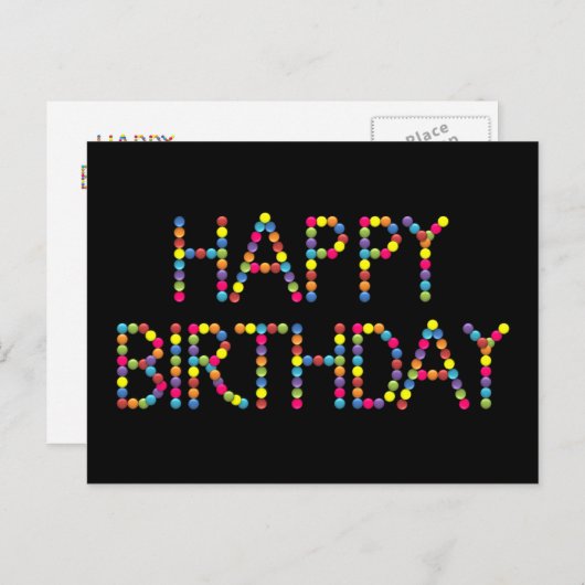 ボンボンパーティーレインボーハッピーバースデーはがき ポストカード (正面/裏面)