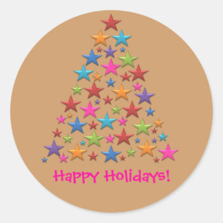ボンボンレインボークリスマスツリーカラフルシール ラウンドシール