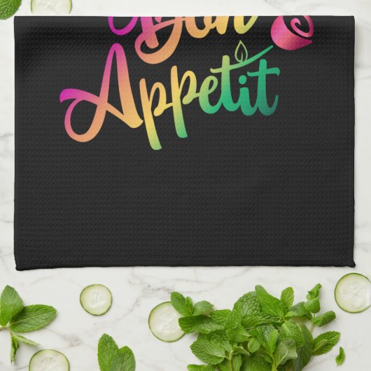 ボン食欲引用文紫イエローブラック キッチンタオル (折り畳み)