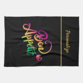 ボン食欲引用文紫イエローブラック キッチンタオル (横)