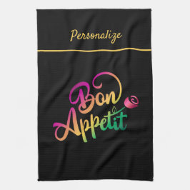 ボン食欲引用文紫イエローブラック キッチンタオル