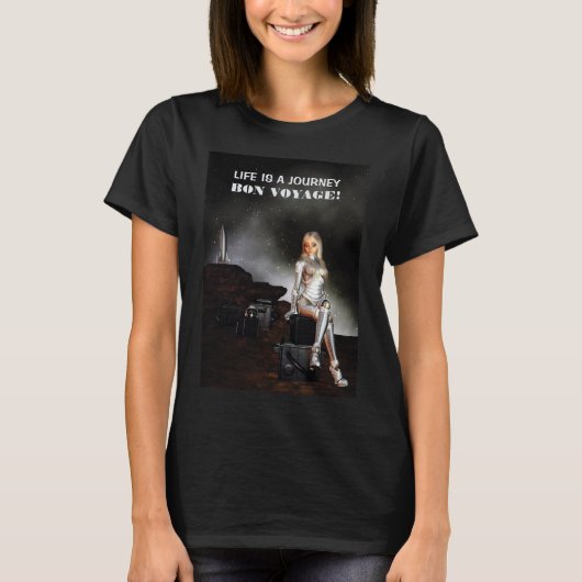 ボン・ボヤージュ!かわいい女性。幸せな宇宙 Tシャツ (正面)