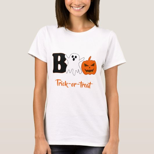 ボーおもしろいハロウィーン女性Tシャツ Tシャツ (正面)