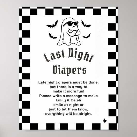 ボーおもしろいー「深夜寝用おむつ」赤ちゃんシャワーゲーム ポスター (正面)