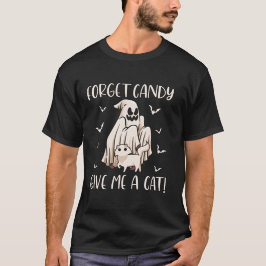 ボーおもしろい幽霊黒猫忘れ与えCandy Me Cat Tシャツ (正面)