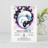 ボーお洒落ウォーター色ドルフィン誕生日 招待状 (スタンド正面)