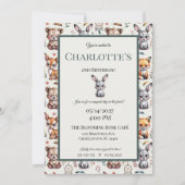 ボーお洒落ウッドランドアニマルズベビー誕生日 招待状 (正面)