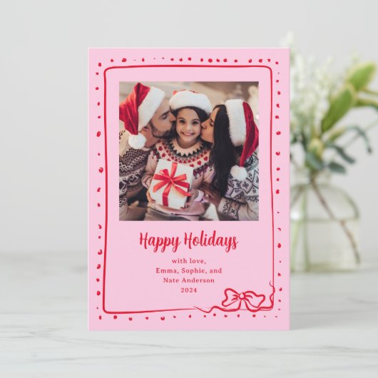 ボーお洒落ウ | フォトハッピーホリデーズピンクと赤 シーズンカード (スタンド正面)