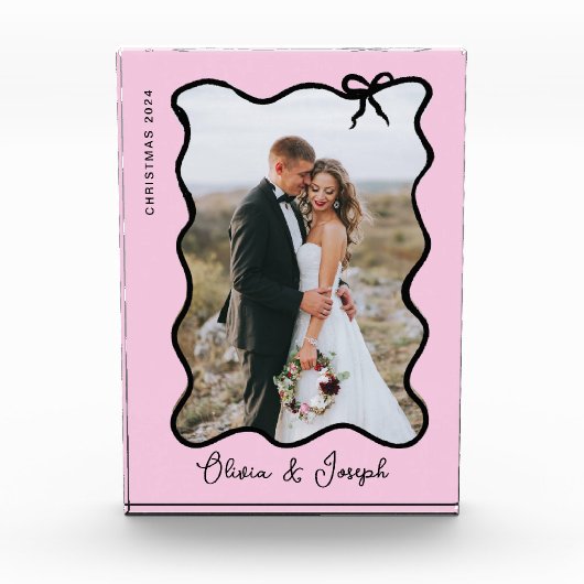 ボーお洒落ウ | 波状赤面ピンクと黒 フォトブロック (正面)