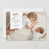 ボーお洒落ウ | 赤いリボンクリスマスホリデーフォト シーズンカード (正面)