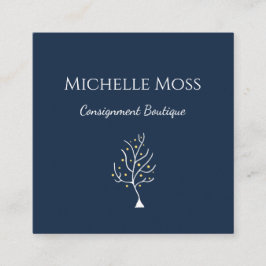 ボーお洒落ツリーオブライフスケッチネイビーブルー スクエア名刺