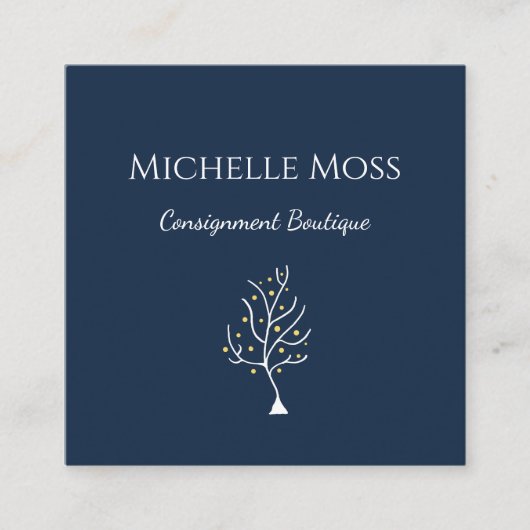 ボーお洒落ツリーオブライフスケッチネイビーブルー スクエア名刺 (正面)