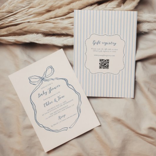 ボーお洒落ブルストライプブルー 招待状