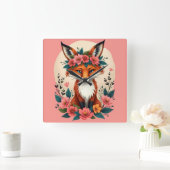 ボーお洒落ーキツネとフローラクラウンウッドランド スクエア壁時計 (ホーム)