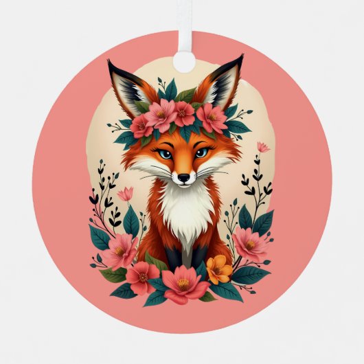 ボーお洒落ーキツネとフローラクラウンウッドランド メタルオーナメント (正面)