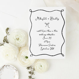 ボーお洒落&リボンブラック&ホワイト結婚ズ 招待状