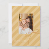 ボーかわいらしクリスマストライプスシンプルゴールデンフォト シーズンカード (正面)