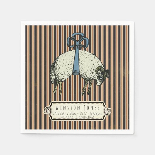 ボーかわいらしヒツジ™コレクション – 誕生情報/ スタンダードカクテルナプキン (正面)