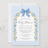 ボーかわいらしフローラベビーシャワーブルー招待状 招待状 (正面)